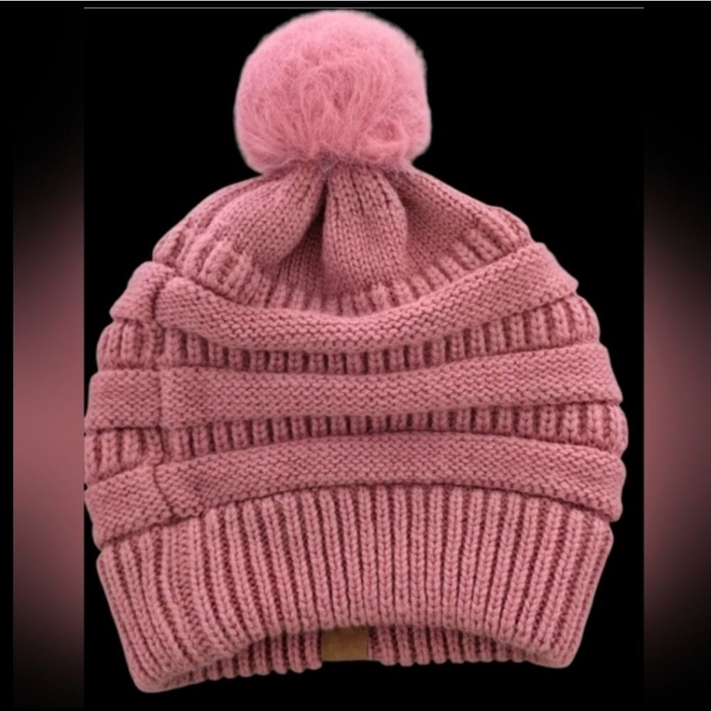 Cozy Pink Knit Pom-Pom Beanie - Picture 6 of 6